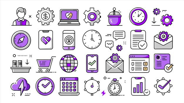 una colección de diferentes iconos incluyendo un reloj un reloj y un reloj