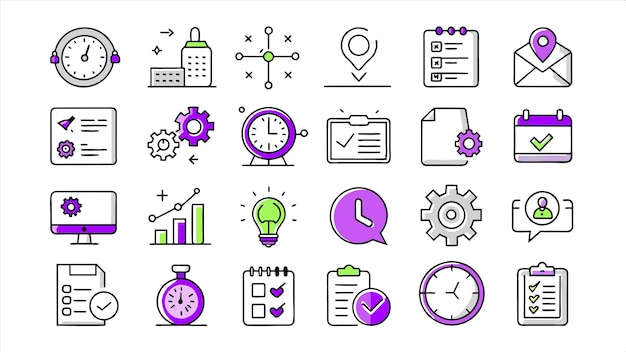 una colección de diferentes iconos incluyendo un reloj un reloj y un reloj