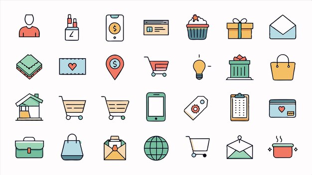 una colección de diferentes iconos que incluyen un carrito de compras un carrillo de compras y un carro de compras
