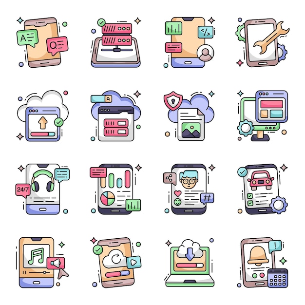 Vector una colección de diferentes iconos que incluyen un reloj digital y un letrero que dice la hora de las 5 30