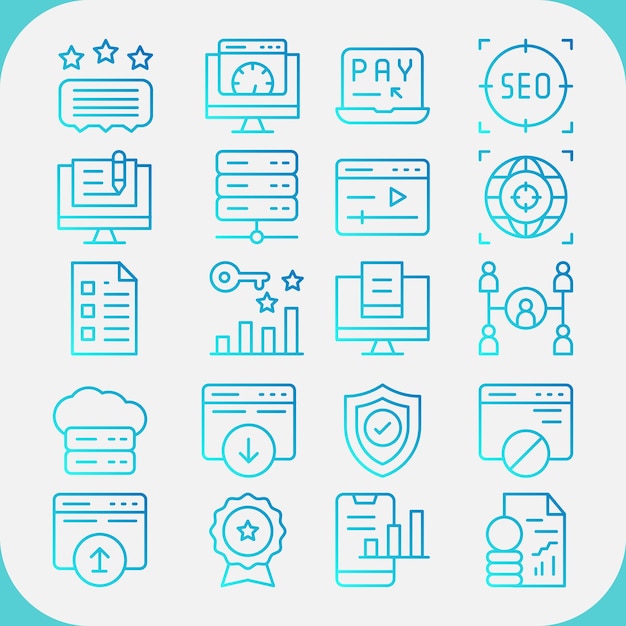 una colección de diferentes iconos SEO y sem gradiente