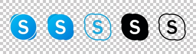 Colección de diferentes iconos de Skype Logotipo de redes sociales Arte lineal y estilo plano aislado en fondo blanco Icono de línea vectorial para negocios y publicidad