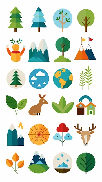 una colección de diferentes ilustraciones que incluyen animales y árboles