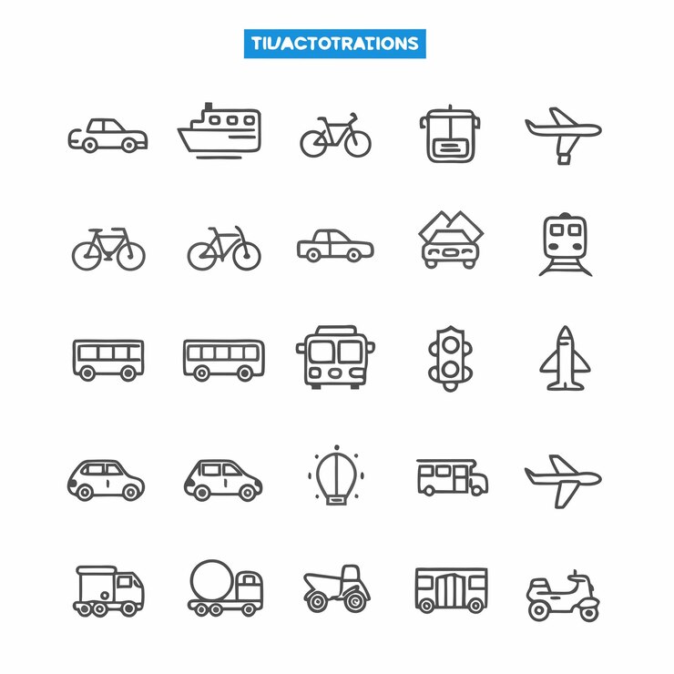 una colección de diferentes imágenes, incluido un tren de automóviles y un avión