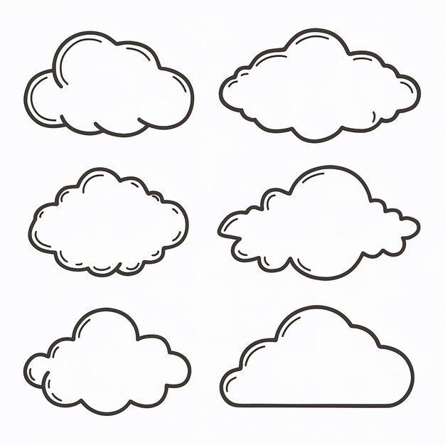 Vector una colección de diferentes imágenes de nubes y la palabra nube