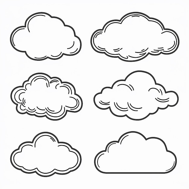 Vector una colección de diferentes imágenes de nubes y las palabras cita la palabra cita en negro