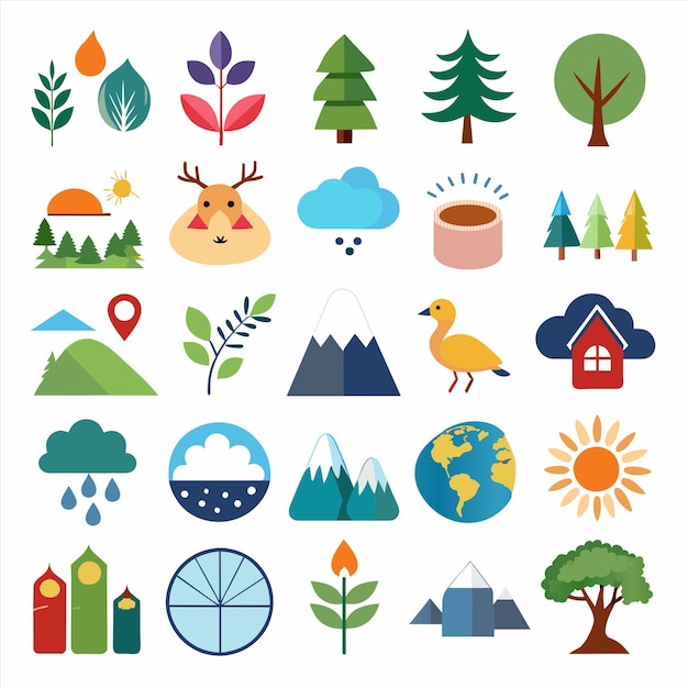 una colección de diferentes imágenes que incluyen un árbol de pájaros y montañas