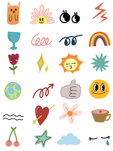 una colección de diferentes imágenes que incluyen arco iris y sol diseño de elementos de clipart de Doodle