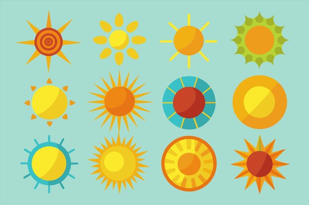 una colección de diferentes imágenes de sol de colores