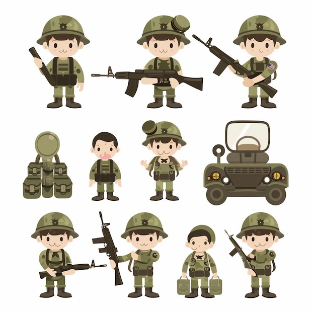 una colección de diferentes imágenes de soldados con armas y armas