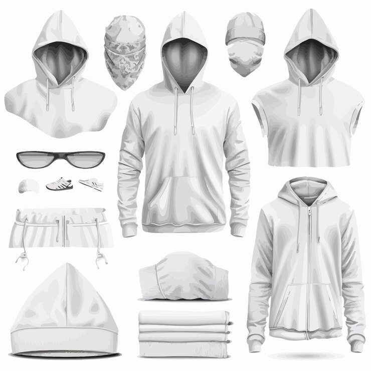 Vector una colección de diferentes imágenes de una sudadera blanca con una sudadera blanco en ella