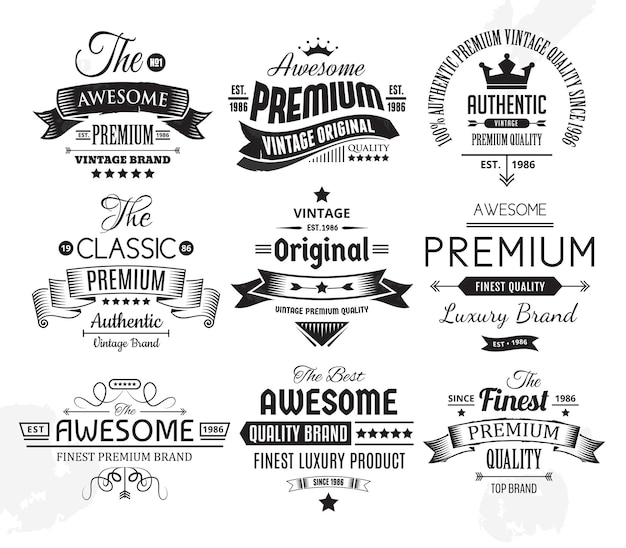 Una colección de diferentes insignias o etiquetas vintage
