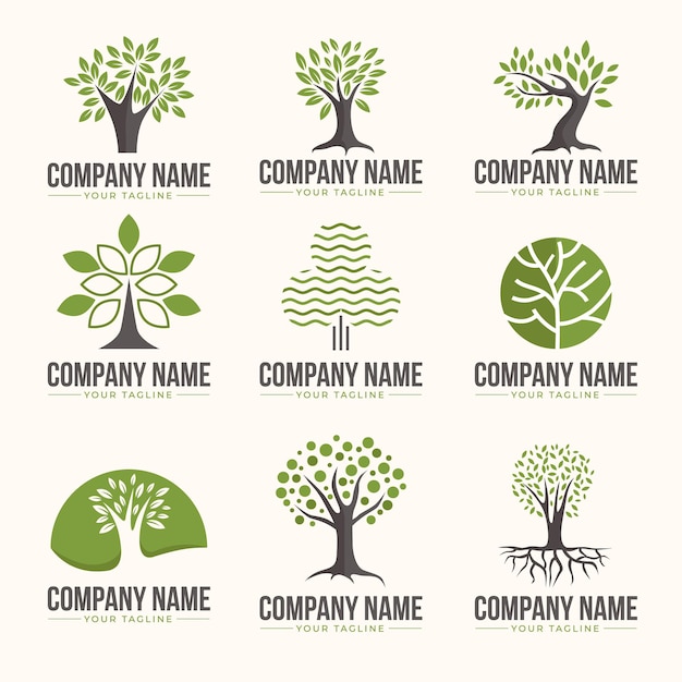 una colección de diferentes logotipos para diferentes árboles