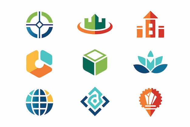 una colección de diferentes logotipos, incluido uno que dice que el mundo