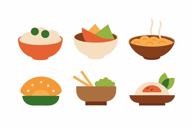 una colección de diferentes platos incluyendo comida y un plato de ensalada