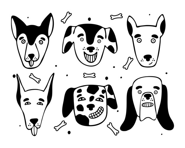 colección de diferentes razas de perros en la ilustración de dibujos animados de vector de estilo de fideos