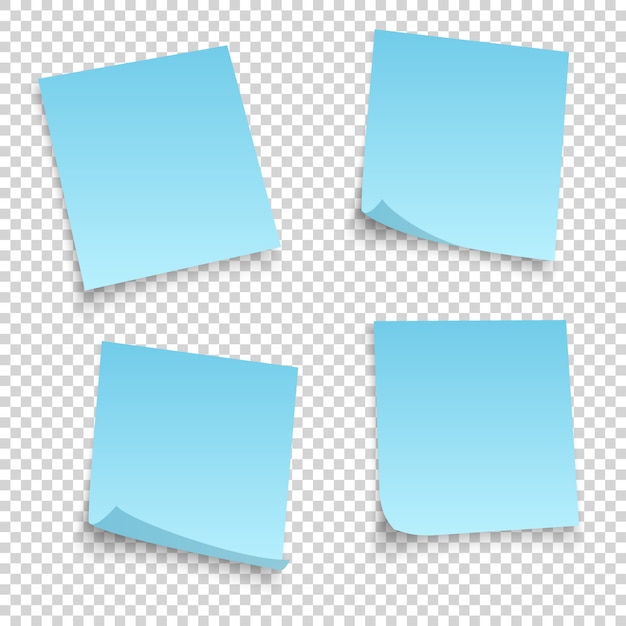 Vector colección de diferentes sábanas azules. nota de documentos con esquina rizada aislado sobre fondo transparente.