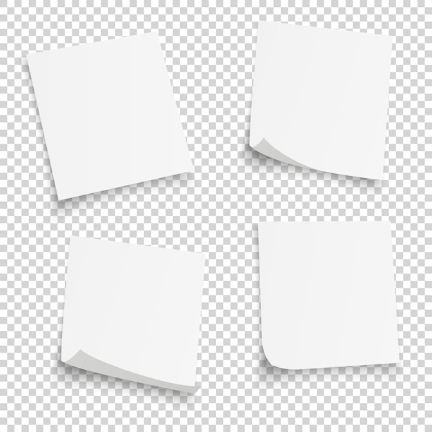 Vector colección de diferentes sábanas blancas. nota de documentos con esquina rizada aislado sobre fondo transparente.