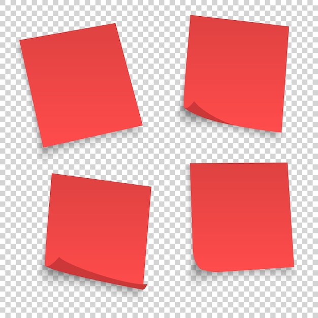Colección de diferentes sábanas rojas. nota de documentos con esquina rizada aislado sobre fondo transparente.
