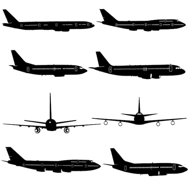 Colección de diferentes siluetas de aviones ilustración vectorial