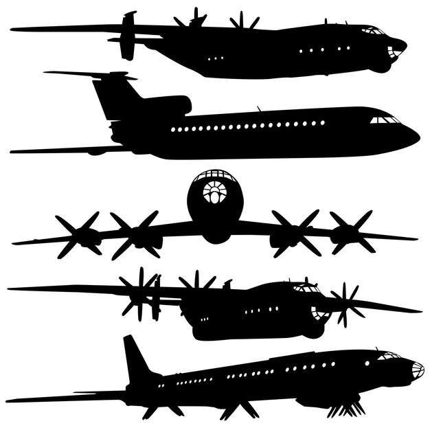 Colección de diferentes siluetas de aviones.