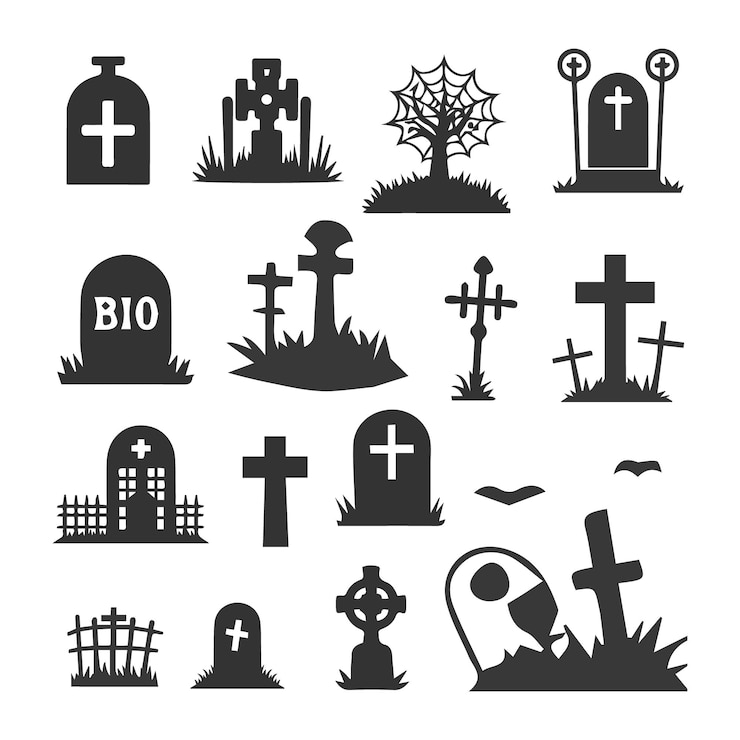 Vector una colección de diferentes símbolos que incluyen un cementerio cementerio cemiterio cementerio y cementerio