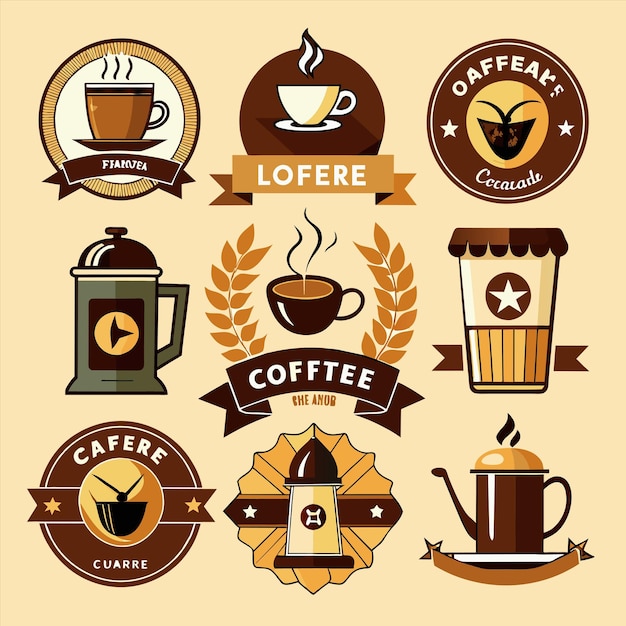 una colección de diferentes tazas de café y un letrero que dice café