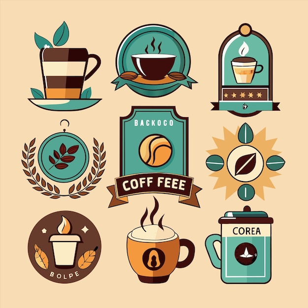 una colección de diferentes tazas de café y un letrero que dice café