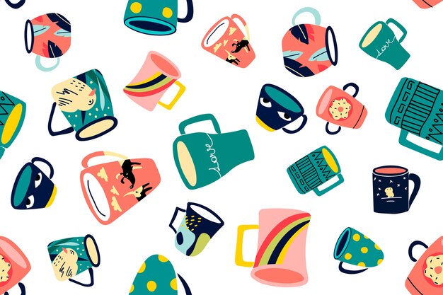 Colección de diferentes tazas de té de café moderno