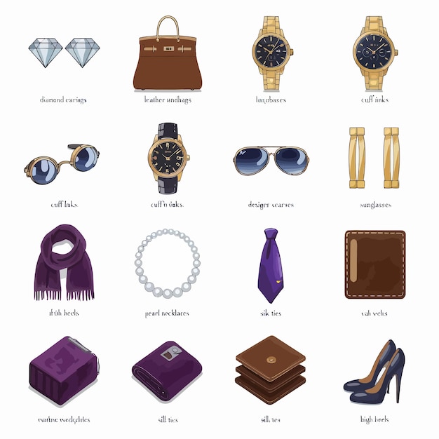 una colección de diferentes tipos de accesorios, incluidos un reloj y joyas