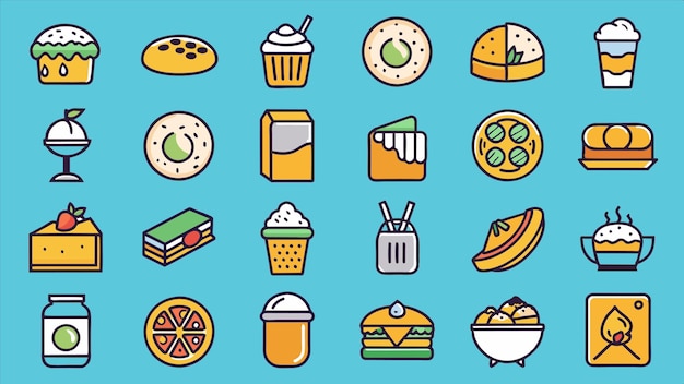 una colección de diferentes tipos de alimentos, incluido un yogur de pastel y una taza de leche