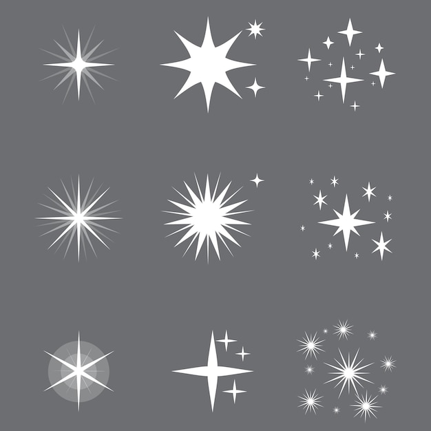 Colección de diferentes vectores de estrellas brillantes abstractas brillantes símbolos de destello decorativo un brillo