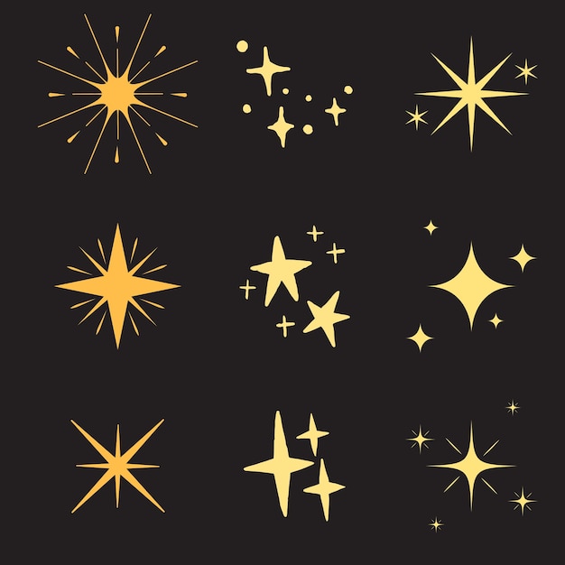 Colección de diferentes vectores de estrellas brillantes abstractas brillantes símbolos de destello decorativo un brillo