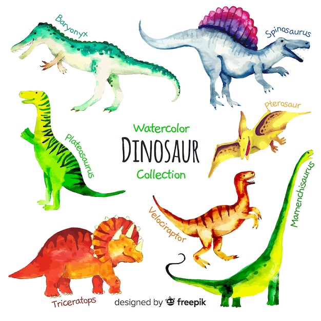 Colección de dinosaurios en acuarela
