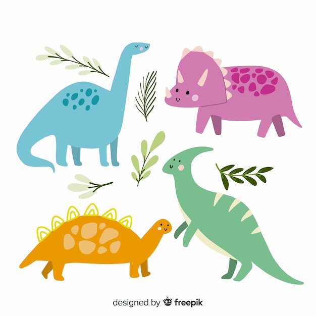 Colección de dinosaurios dibujados a mano
