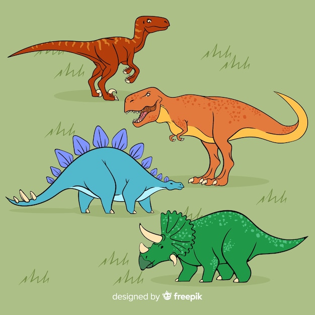 Vector colección de dinosaurios dibujados a mano