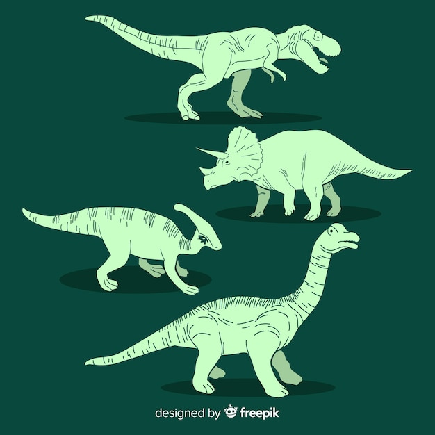 Colección de dinosaurios dibujados a mano