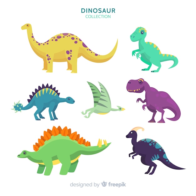 Colección de dinosaurios en diseño plano