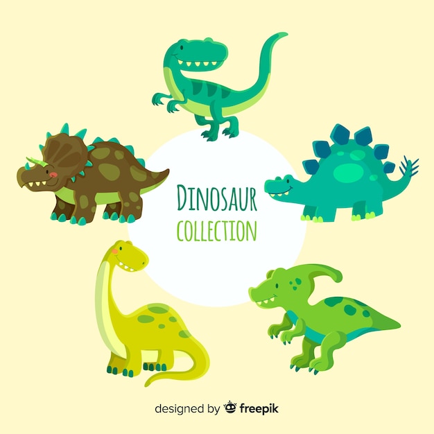 Colección de dinosaurios en diseño plano