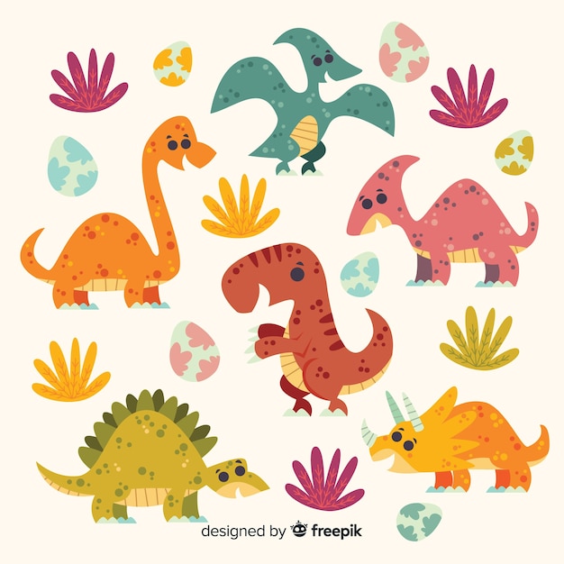 Vector colección de dinosaurios en diseño plano