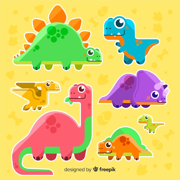 Vector colección de dinosaurios en diseño plano