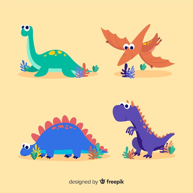 Colección de dinosaurios en diseño plano