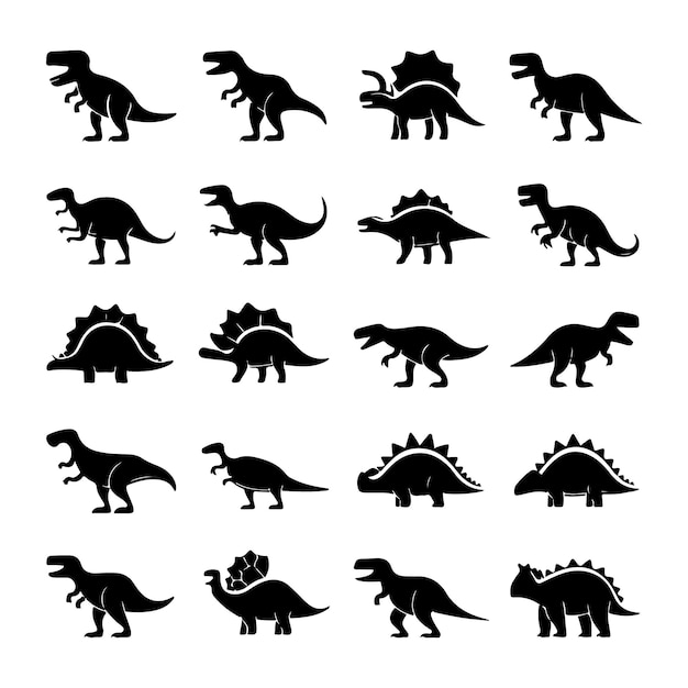 Una colección de dinosaurios con fondo blanco