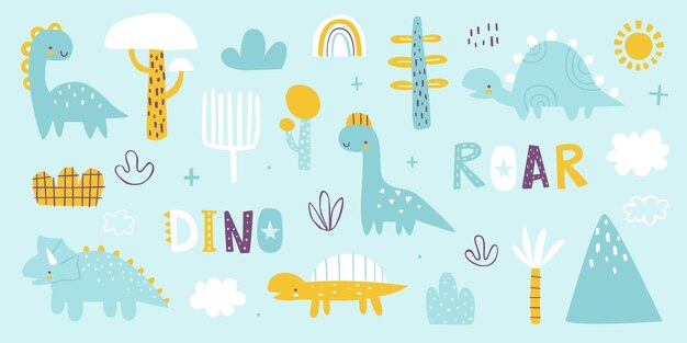 Colección de dinosaurios ingenuos para niños Abstract vector dino bundle