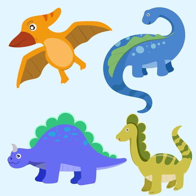 Colección de dinosaurios personaje lindo conjunto de fondo aislado para el diseño de tarjetas de felicitación