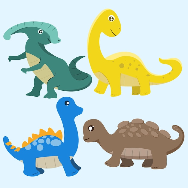 Colección de dinosaurios personaje lindo conjunto de fondo aislado para el diseño de tarjetas de felicitación