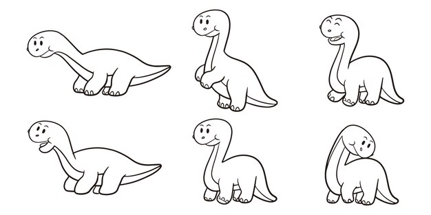 Vector colección de dinosaurios en varias poses colorear dino saurus línea de dinosaurios