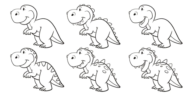 Vector colección de dinosaurios en varias poses colorear dino saurus línea de dinosaurios