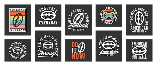 colección de diseño de camisetas de fútbol americano de tipografía vintage para prendas impresas