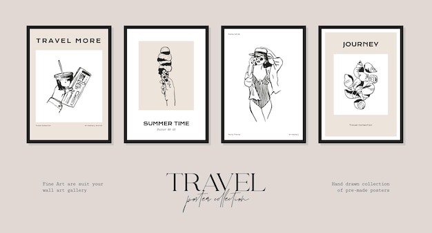 Colección de diseño de carteles de ilustración de viajes bohemios mínimos para galería de arte mural